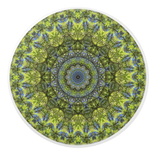 Intricate Blue and Green Boho Mandala Ceramic Knob