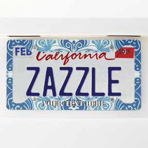 Intricate Blue and White Floral motif License Plate Frame