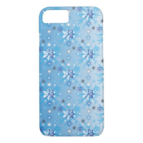 Intricate blue and white stars and snowflakes iPhone 87 case