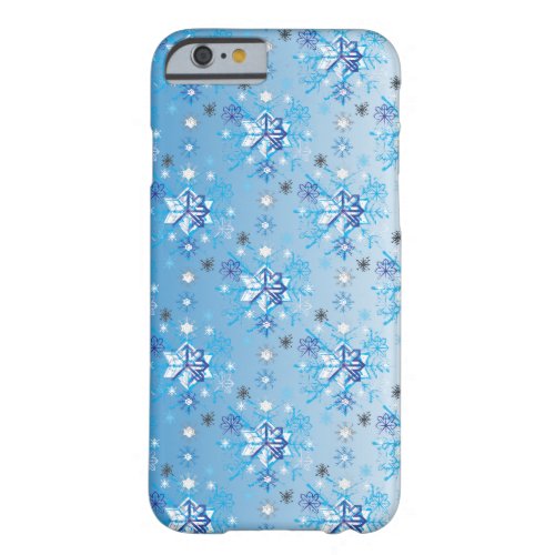 Intricate blue and white stars and snowflakes barely there iPhone 6 case