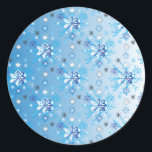 Intricate blue and white stars and snowflakes classic round sticker<br><div class="desc">Intricate blue and white stars and snowflakes holiday pattern. Need more? Check out other holiday designs at my store! Cheers! :)</div>