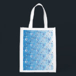 Intricate blue and white stars and snowflakes grocery bag<br><div class="desc">Intricate blue and white stars and snowflakes holiday pattern. Need more? Check out other holiday designs at my store! Cheers! :)</div>