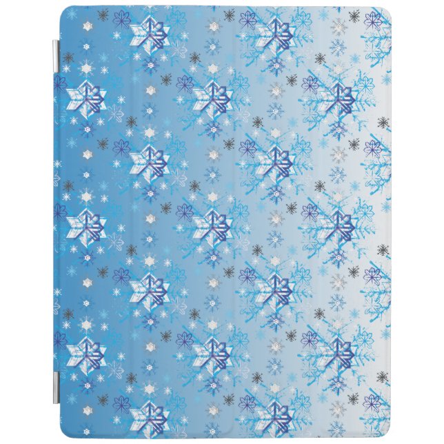 Intricate blue and white stars and snowflakes iPad smart cover (Front)