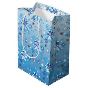 Intricate blue and white stars and snowflakes medium gift bag