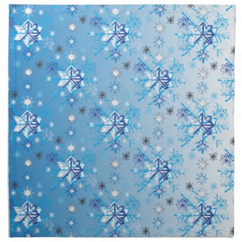 Intricate blue and white stars and snowflakes napkin