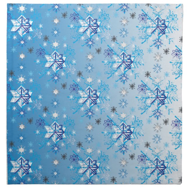 Intricate blue and white stars and snowflakes napkin (Front)