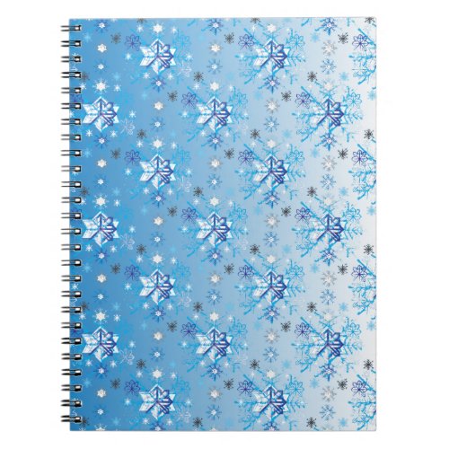Intricate blue and white stars and snowflakes notebook
