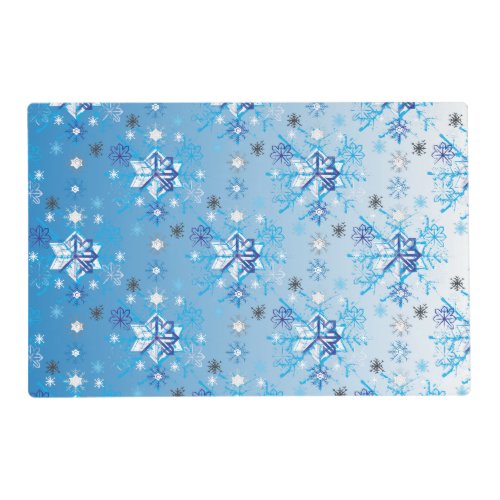 Intricate blue and white stars and snowflakes placemat