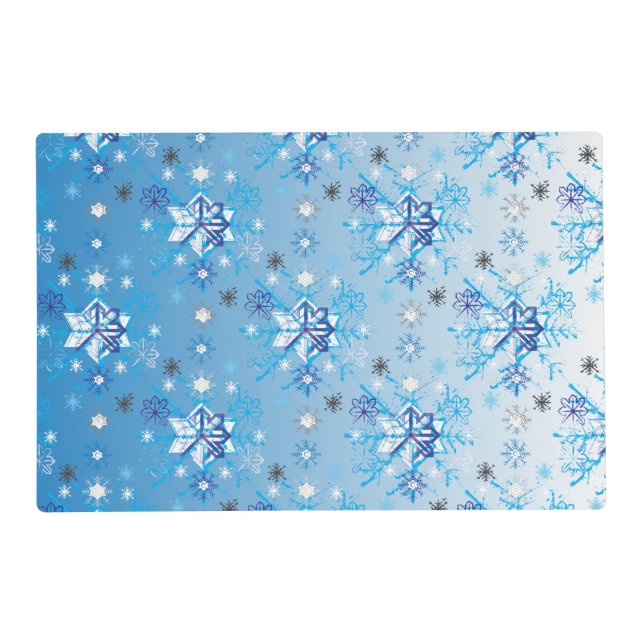 Intricate blue and white stars and snowflakes placemat (Front)