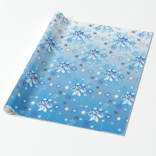 Intricate blue and white stars and snowflakes wrapping paper