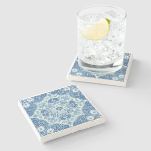 Intricate Blue and White tile with Floral motif Stone Coaster