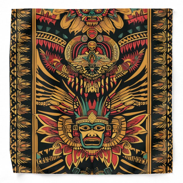 Intricate Blue "Aztec Dream" Motif Large Bandanna (Front)