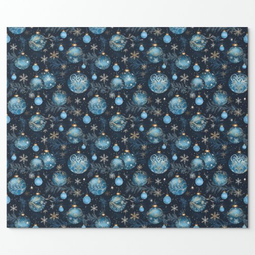 Intricate Blue Christmas Baubles  Wrapping Paper