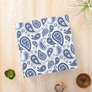 Intricate Blue Floral Paisley Print Design 3 Ring Binder