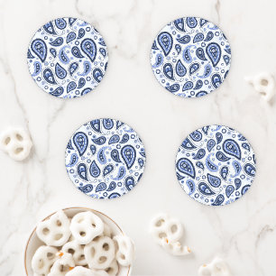 Intricate Blue Floral Paisley Print Design Coaster Set