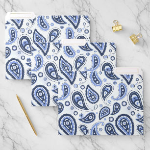 Intricate Blue Floral Paisley Print Design File Folder