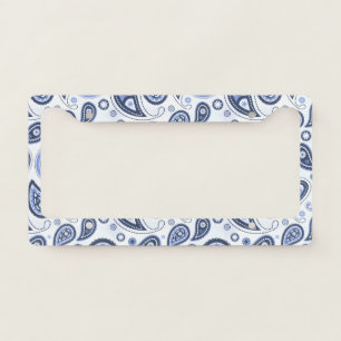 Intricate Blue Floral Paisley Print Design License Plate Frame