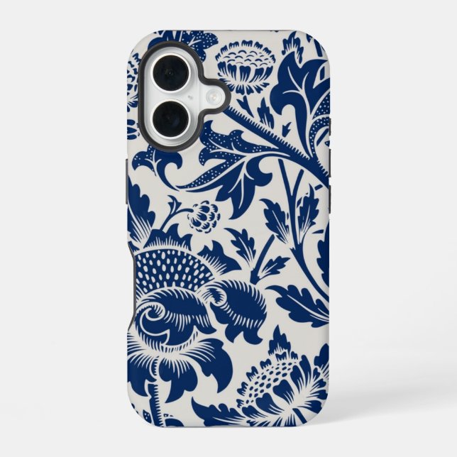Intricate blue floral pattern on light background iphone case (Back)