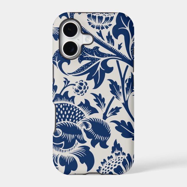 Intricate blue floral pattern on light background iPhone case (Back)