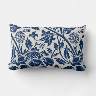 Intricate blue floral pattern on light background lumbar pillow