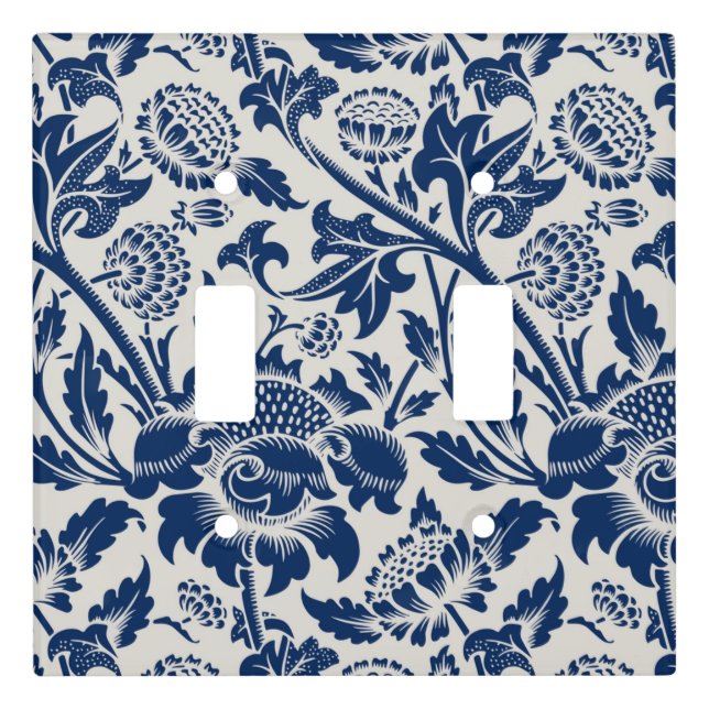 Intricate blue floral pattern on light background switch cover (Front)
