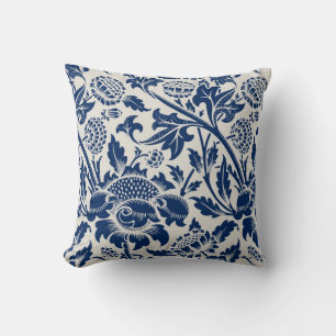 Intricate blue floral pattern on light background throw pillow