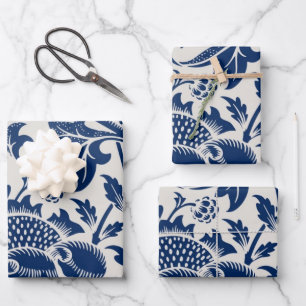 Intricate blue floral pattern on light background wrapping paper sheets