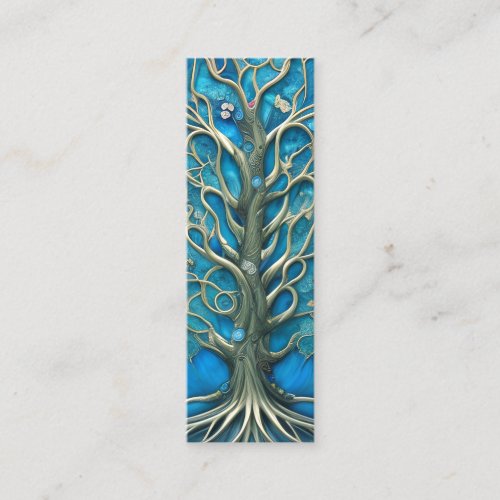 Intricate Blue Floral Tree of Life Graphic Mini Business Card