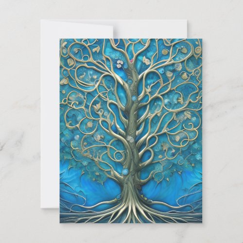 Intricate Blue Floral Tree of Life Graphic Thank You Card