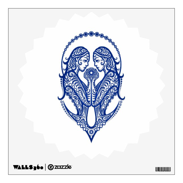 Intricate Blue Gemini Zodiac on White Wall Decal (Front)
