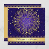 Intricate Blue, Gold Scrolls Stars Wedding Invite (Front/Back)
