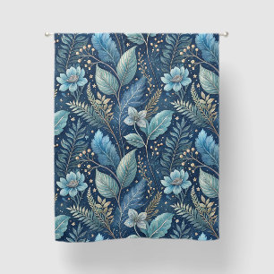 Intricate Blue & Green Botanical -Starry Dark Blue Blackout Curtains