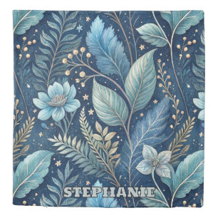 Intricate Blue & Green Botanical -Starry Dark Blue Duvet Cover