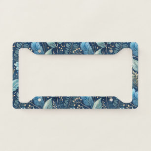 Intricate Blue & Green Botanical -Starry Dark Blue License Plate Frame