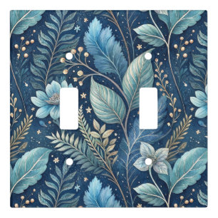 Intricate Blue & Green Botanical -Starry Dark Blue Light Switch Cover
