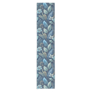 Intricate Blue & Green Botanical -Starry Dark Blue Short Table Runner