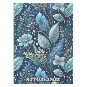 Intricate Blue & Green Botanical -Starry Dark Blue Tablecloth
