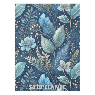 Intricate Blue & Green Botanical -Starry Dark Blue Tablecloth