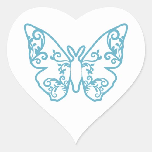 Intricate Blue Lace Butterfly Heart Sticker