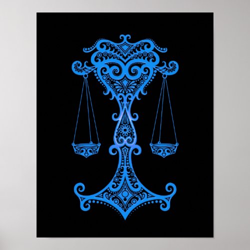 Intricate Blue Libra Zodiac on Black Poster