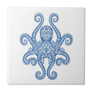 Intricate Blue Octopus Ceramic Tile