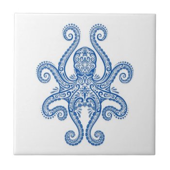 Intricate Blue Octopus Ceramic Tile by JeffBartels at Zazzle