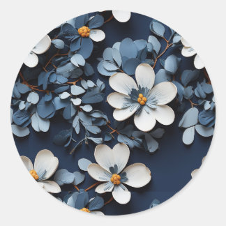 Intricate Blue Petal Pattern Classic Round Sticker