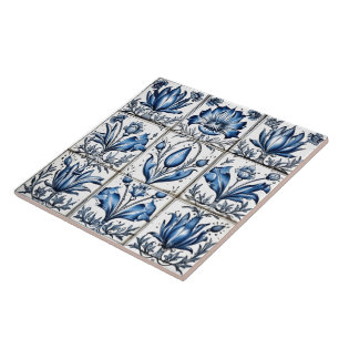 Intricate Blue Rustic Indigo Azulejo Tile Design