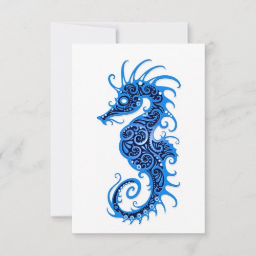 Intricate Blue Seahorse Design on White Personalized Invitation
