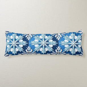 Intricate Blue Snowflake Design Body Pillow