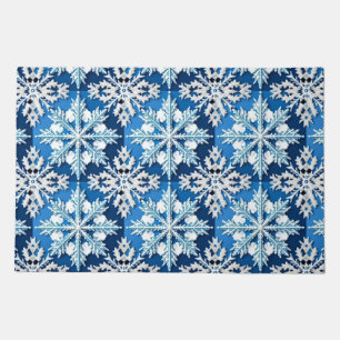 Intricate Blue Snowflake Design Doormat