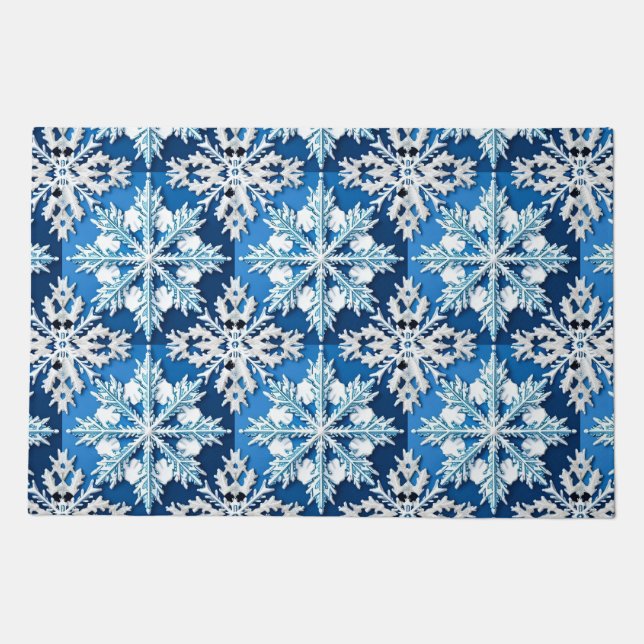 Intricate Blue Snowflake Design  Doormat (Front)