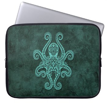 Intricate Blue Stone Octopus Laptop Sleeve by JeffBartels at Zazzle