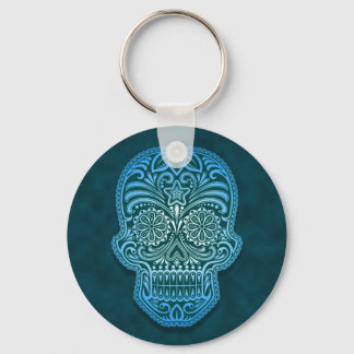 Intricate Blue Sugar Skull Keychain
